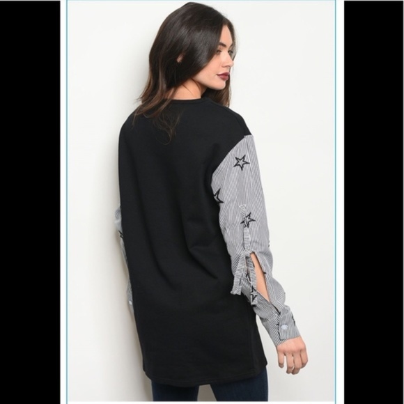 Womens Black top with star sleeves size M - Picture 3 of 5